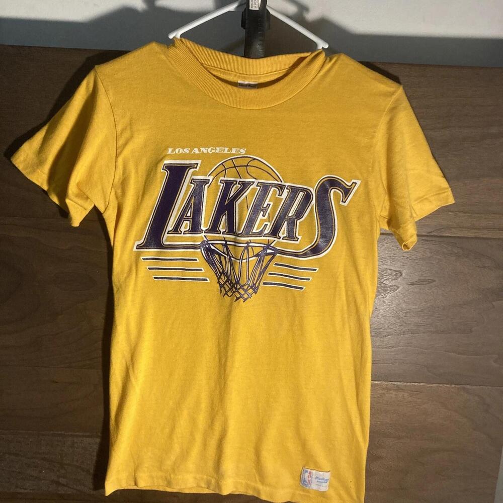 Nba Lakers Los Angeles Yellow T-Shirt Size Medium Sand Knit 80S-90S